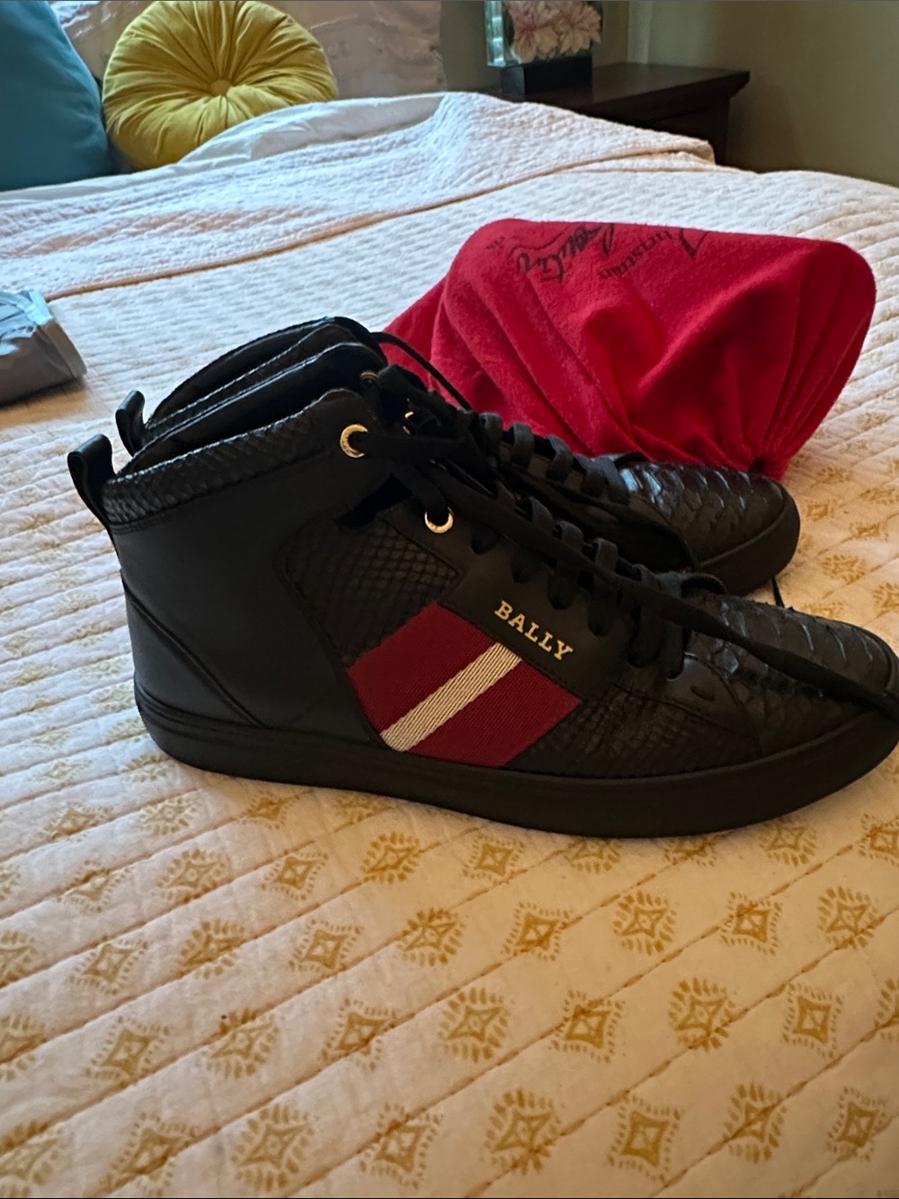 Bally Black High-Top Sneakers with Red and White Stripe